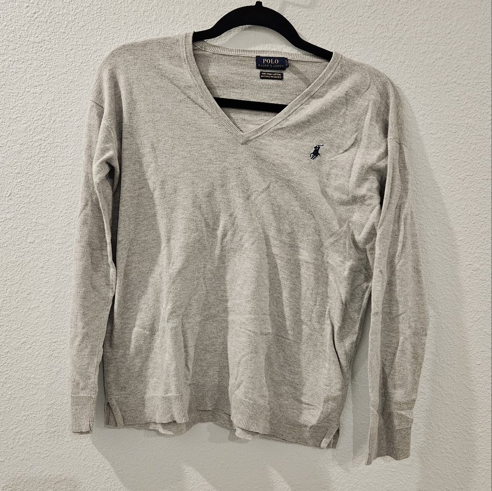 Polo Ralph Lauren Vneck gray pima cotton sweater size small